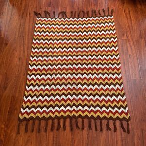 Vintage Handmade Crochet Afghan Throw Blanket Red Brown‎ Yellow White 47.5x65